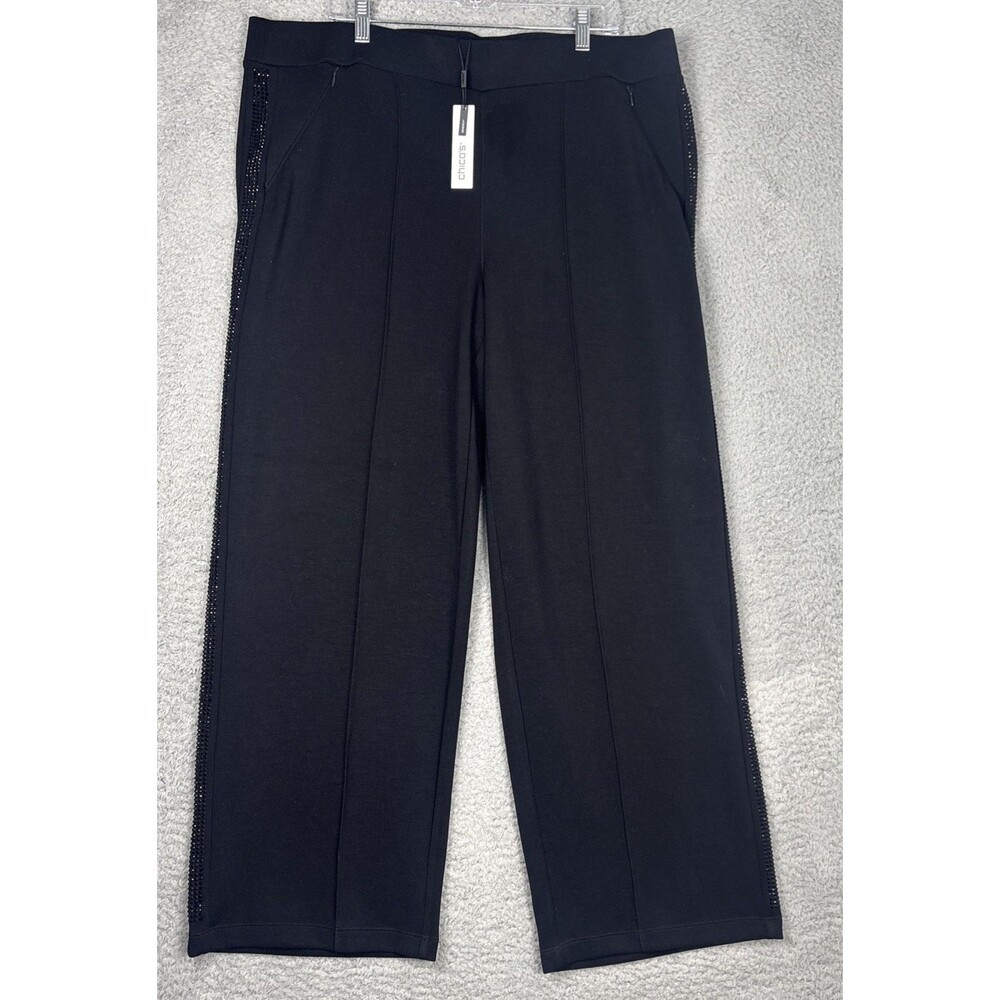 NWT Chico's Zenergy Soft Scuba Black Rhinesone Wide Leg  3 R US 16 / 18  XL